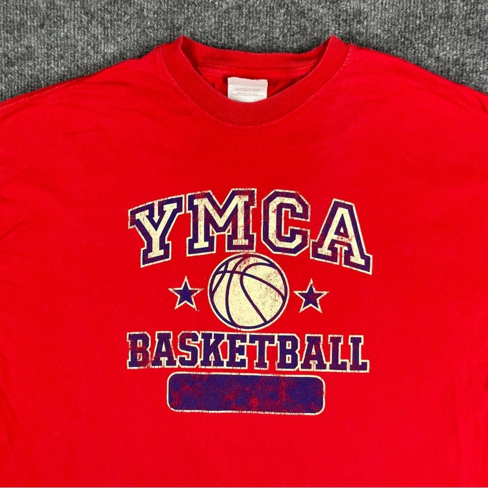 YMCA Basketball TShirt Red Vintage Graphic Tee Hanes Heavyweight